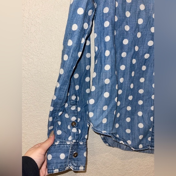 URBAN Outfitters BDG Women Button Up Top XS Blue Polka Dot Denim Long Sleeve - Picture 4 of 9